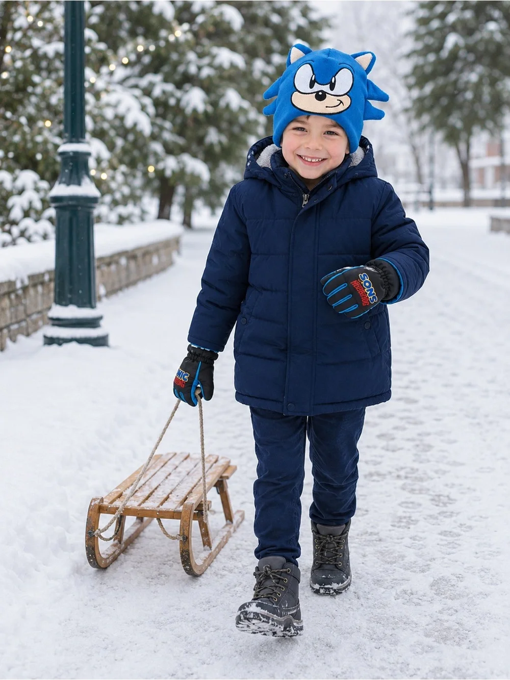 Sonic The Hedgehog Kids Blue Beanie & Ski Gloves Winter Set